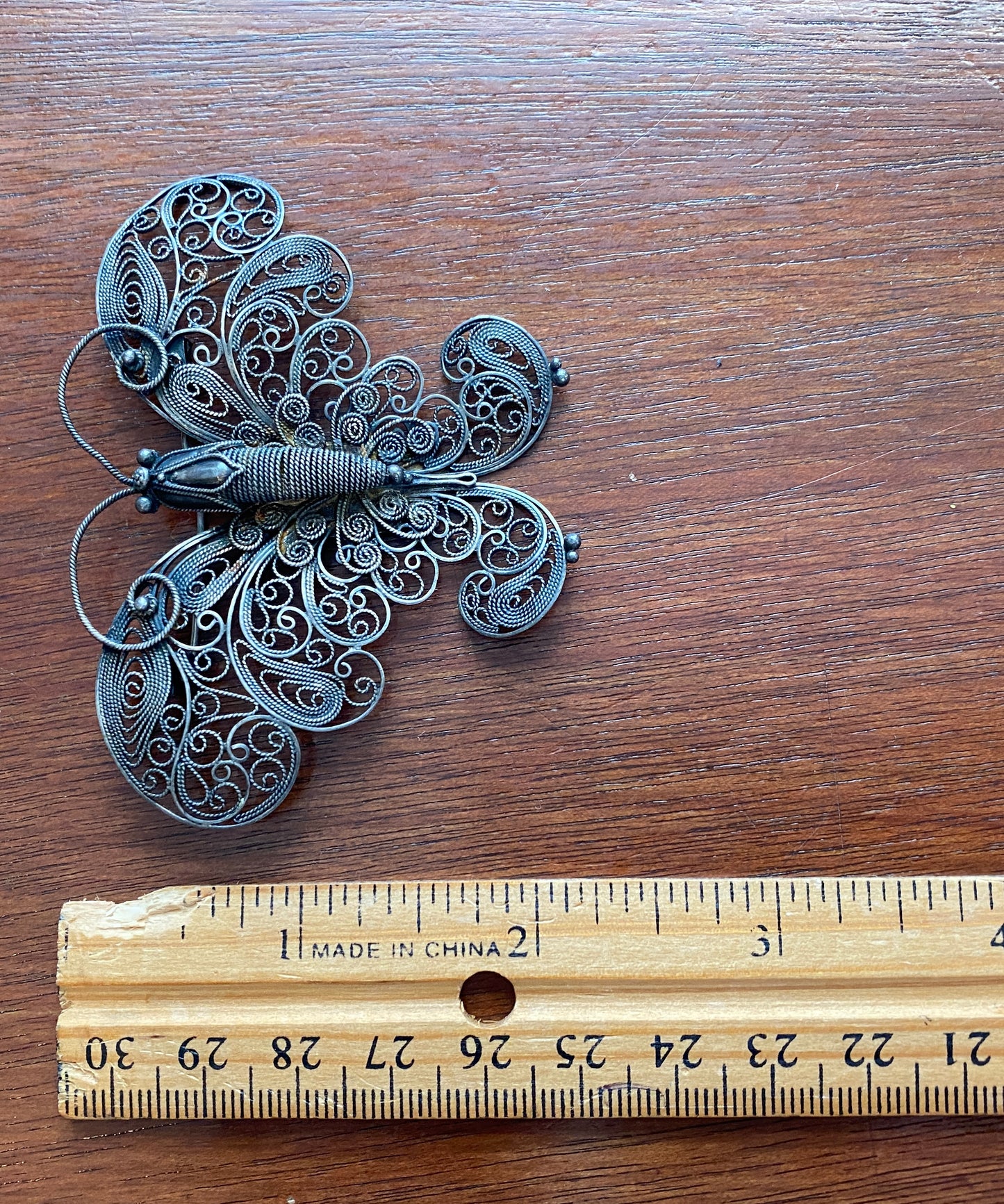 Vintage 975 Silver Signed Hua Chanc Wire Filigree Moth Butterfly Brooch Pin