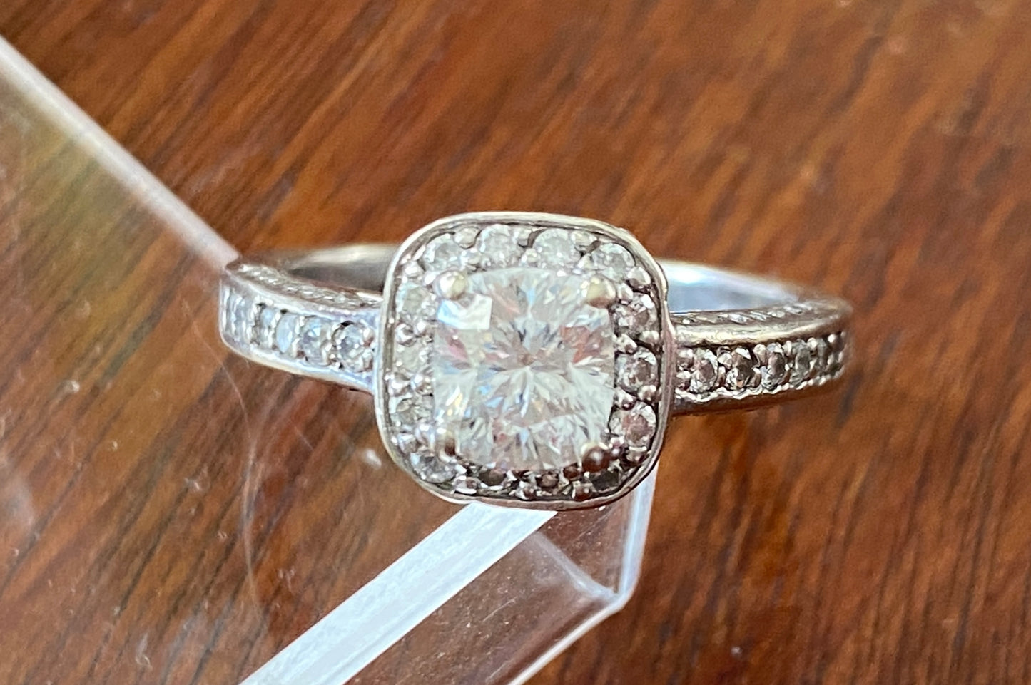 14k White Gold 1.65ctw Natural Diamond Cushion Halo Engagement Ring GSL Sz 8