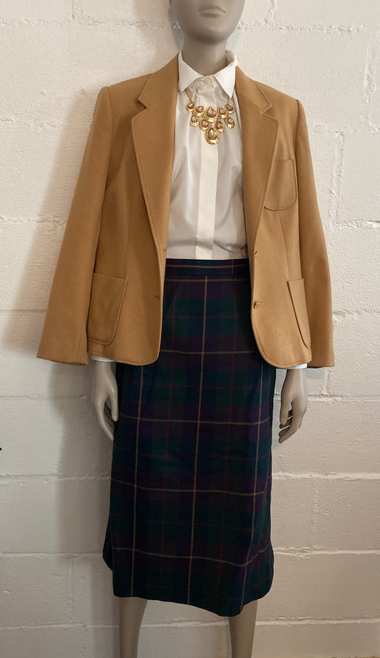 Vintage Jones New York 100% Pure Wool Plaid High Waist Skirt Sz 14 Pockets