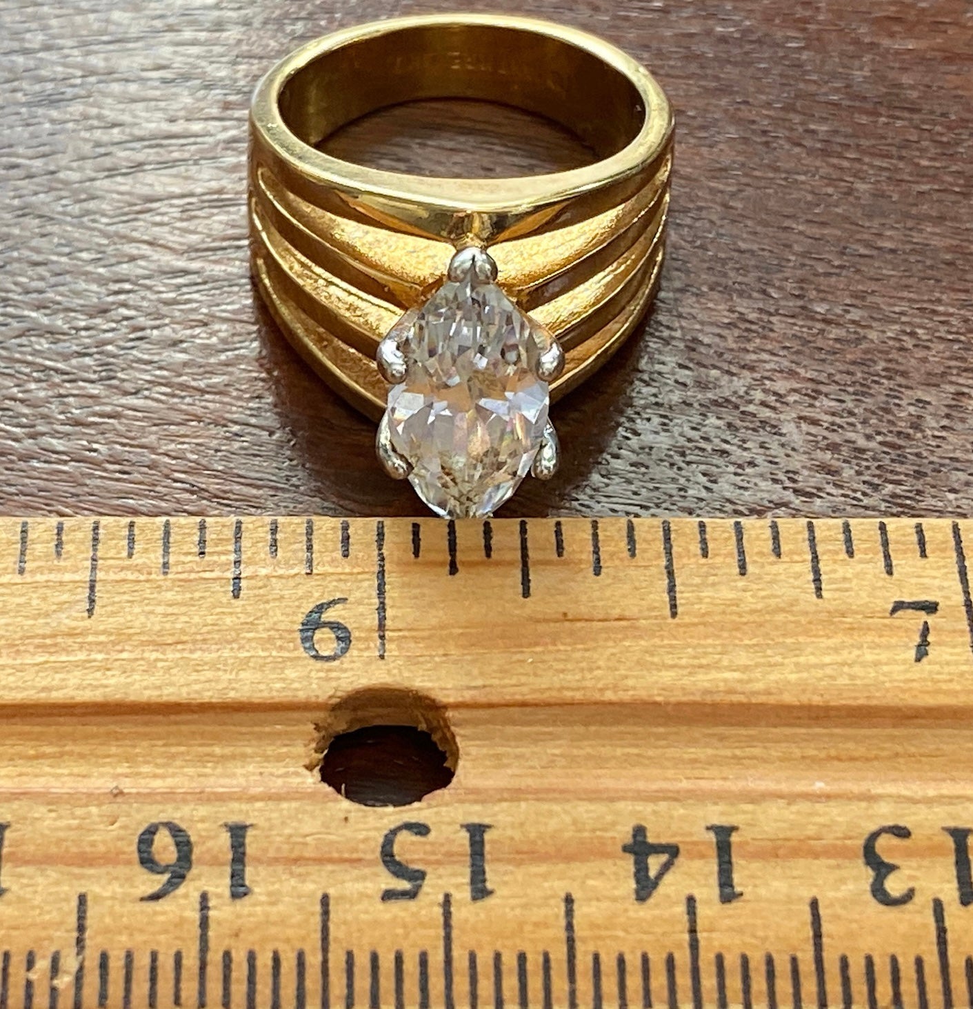 14k HGE Marquise CZ Solitaire Cocktail Ring Sz 6.5