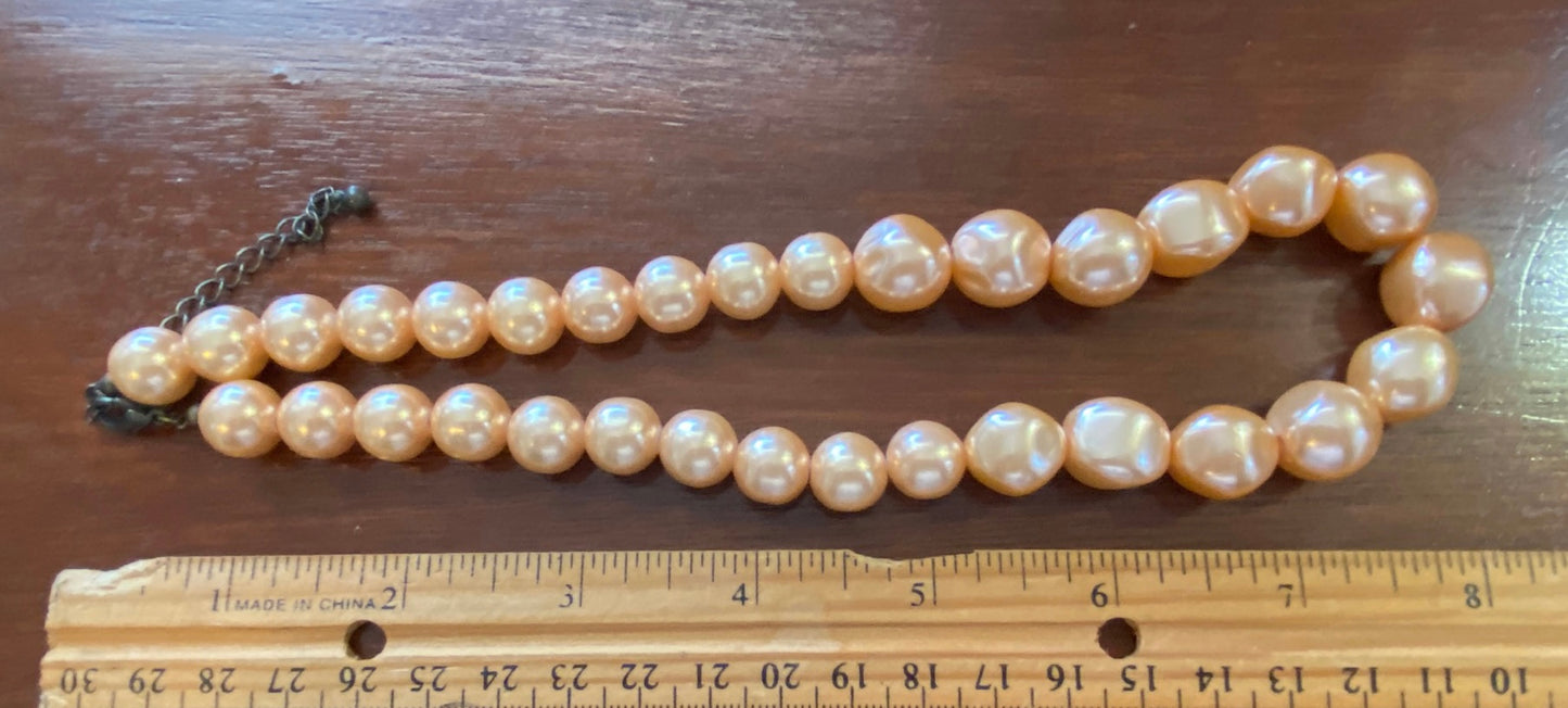 Faux Pearl Vintage Peachy Pink Champagne Bead Baroque Style Necklace