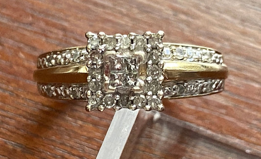 10k Yellow Gold 1/3ctw Diamond Quad Princess Engagement Ring Sz 6.75