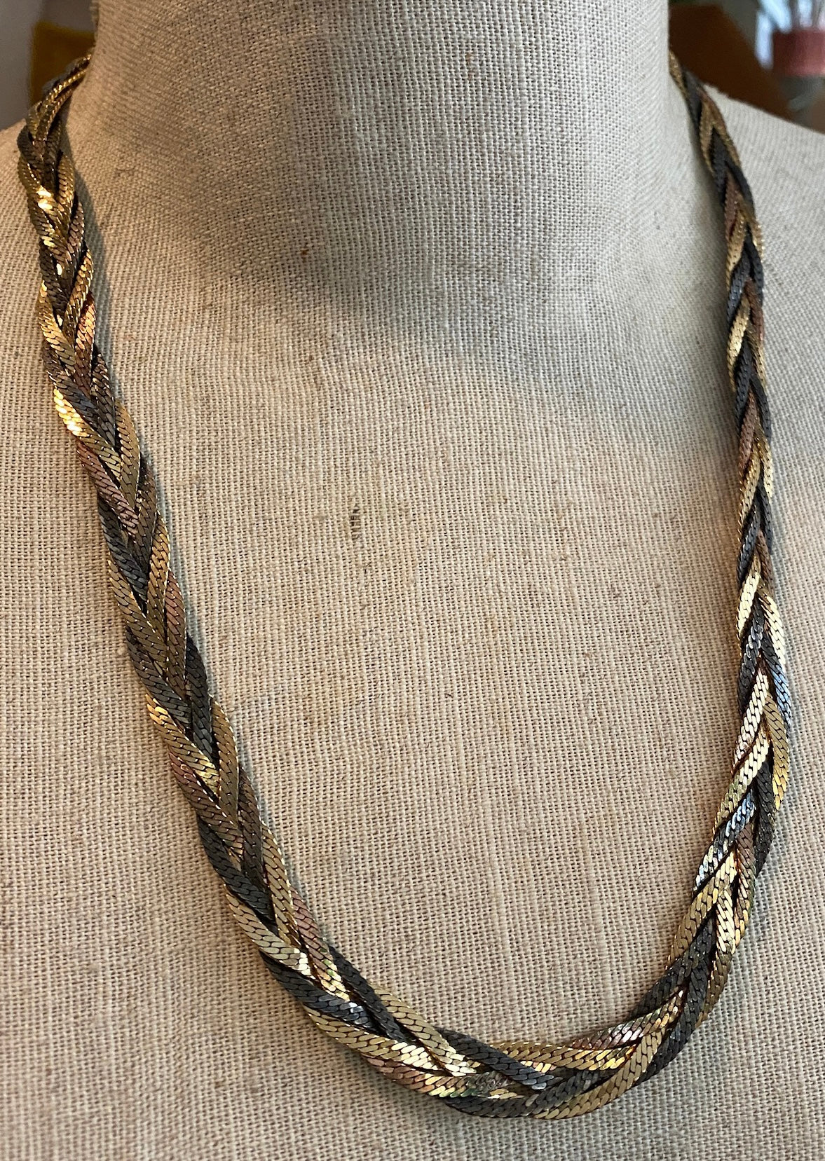 Twist Braid Herringbone Chain Multistrand Multitone Necklace