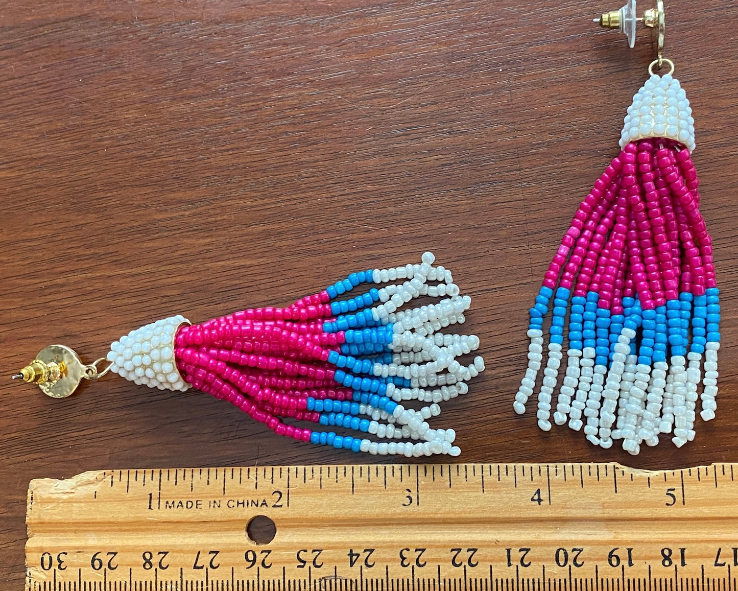 Seed Bead Tribal Style Drop Dangly Tassel Statement Earrings