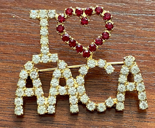 Vintage Rhinestone I Love AACA Brooch Pin