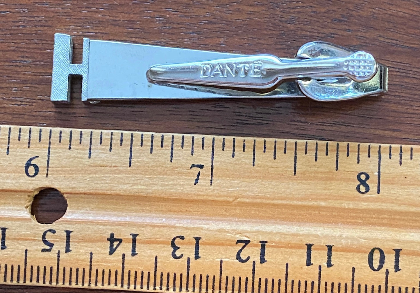 Vintage Dante H Letter Initial Brushed Silver Tone Tie Clip