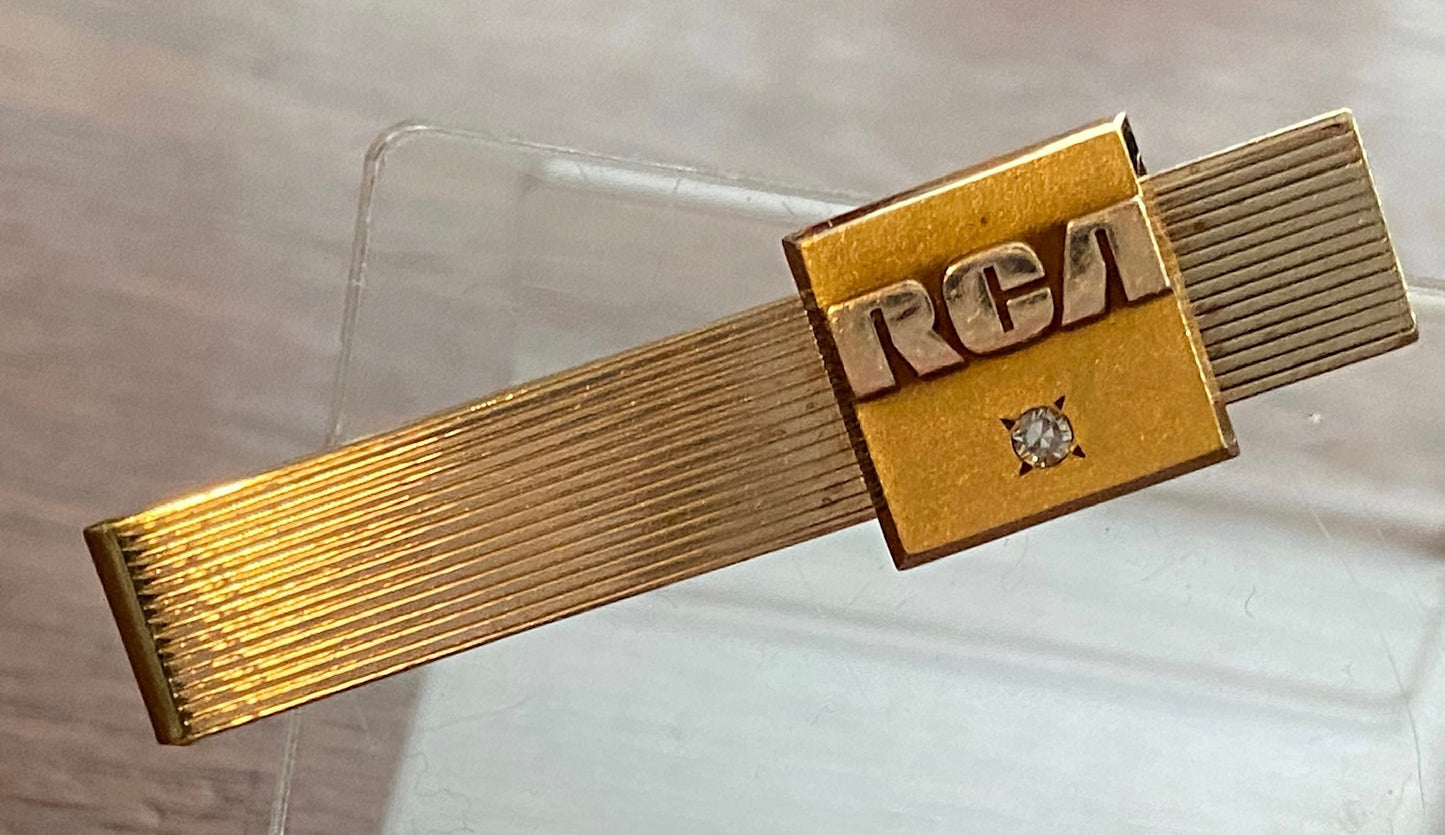 Vintage O.C Tanner RCA Tie Clip Diamond 10k Gold and Gold Filled