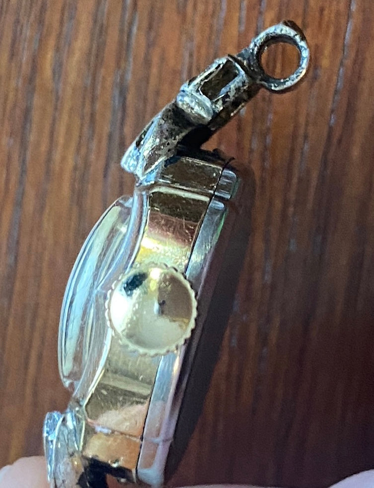 Vintage Kaltron 17j 10k Rolled Gold Wristwatch Diamond Accents