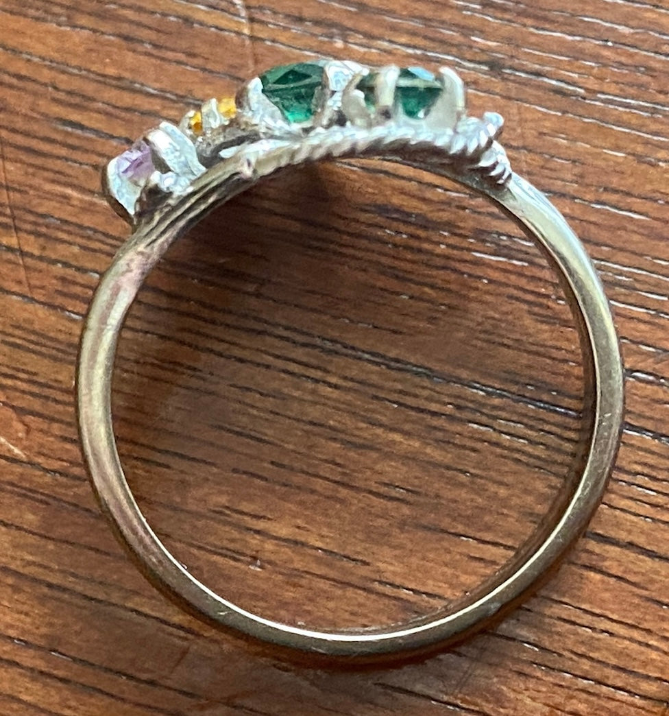 10k White Gold Gemstone Ring Sz 6.25 Amethyst Emerald Yellow Topaz