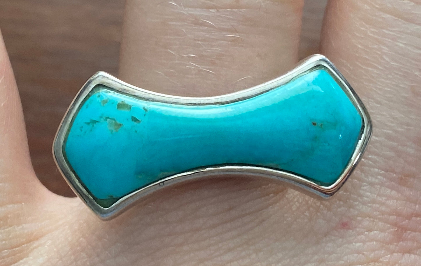 Sterling Silver 925 BARSE Turquoise Ring Sz 8 Bow Bar Shape