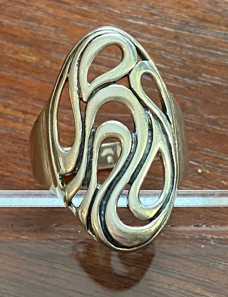 Sterling Silver 925 Swirl Design Large Face Ring Sz 9