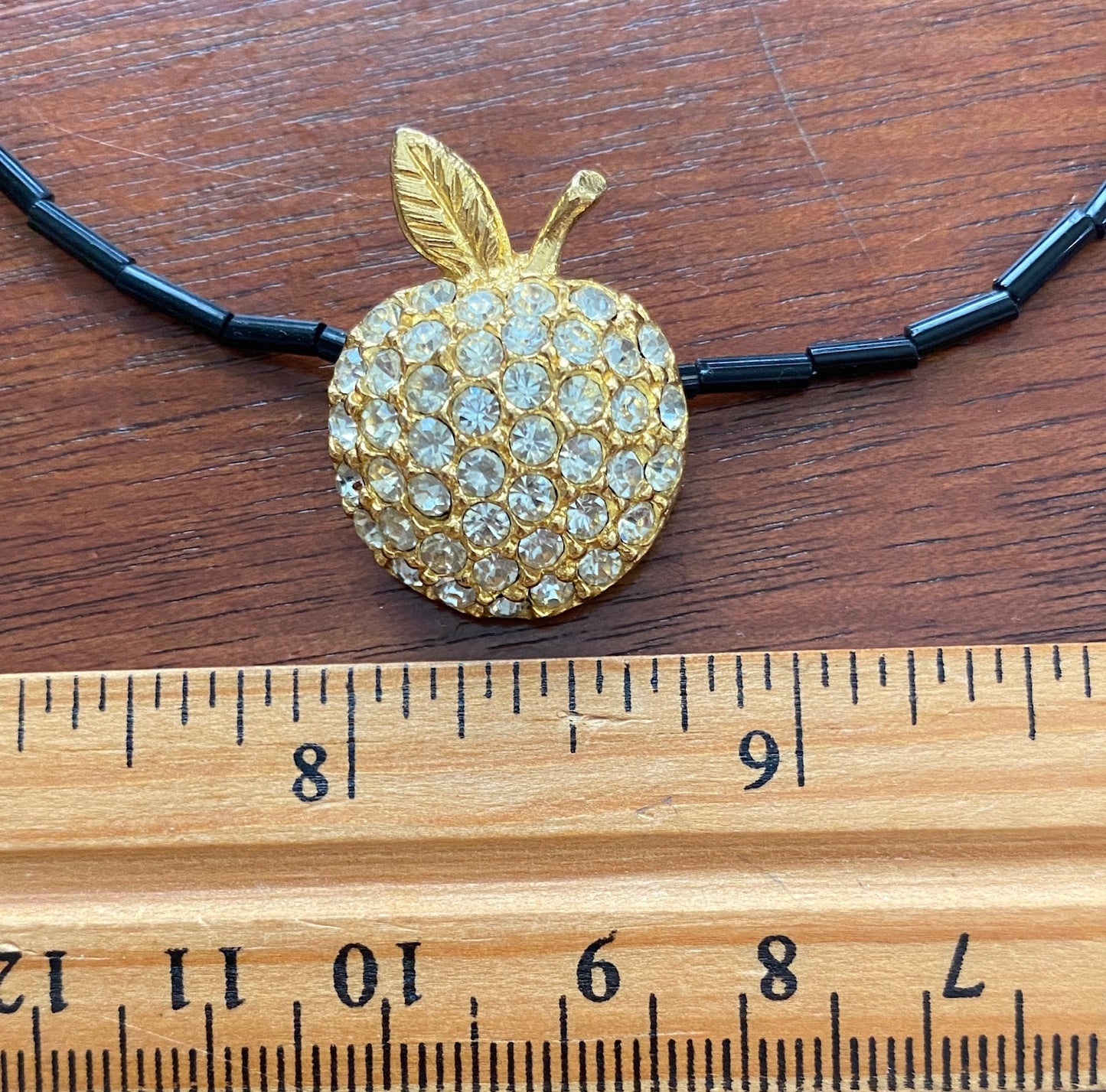 Black Bead Apple Gold Tone Rhinestone Choker Necklace