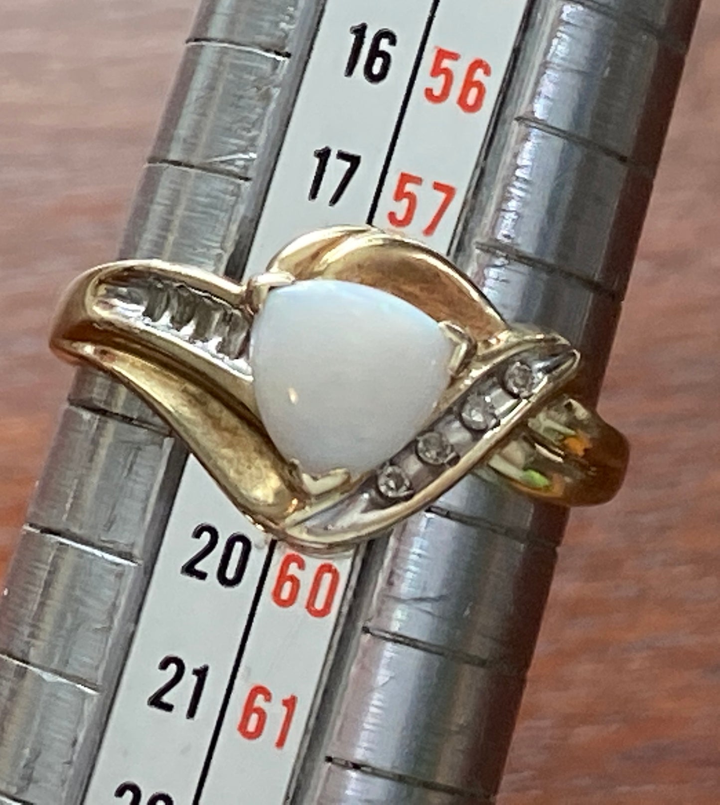 10k Yellow Gold Opal Baguette Diamond Accent Ring Sz 8.5 - Signed GRP