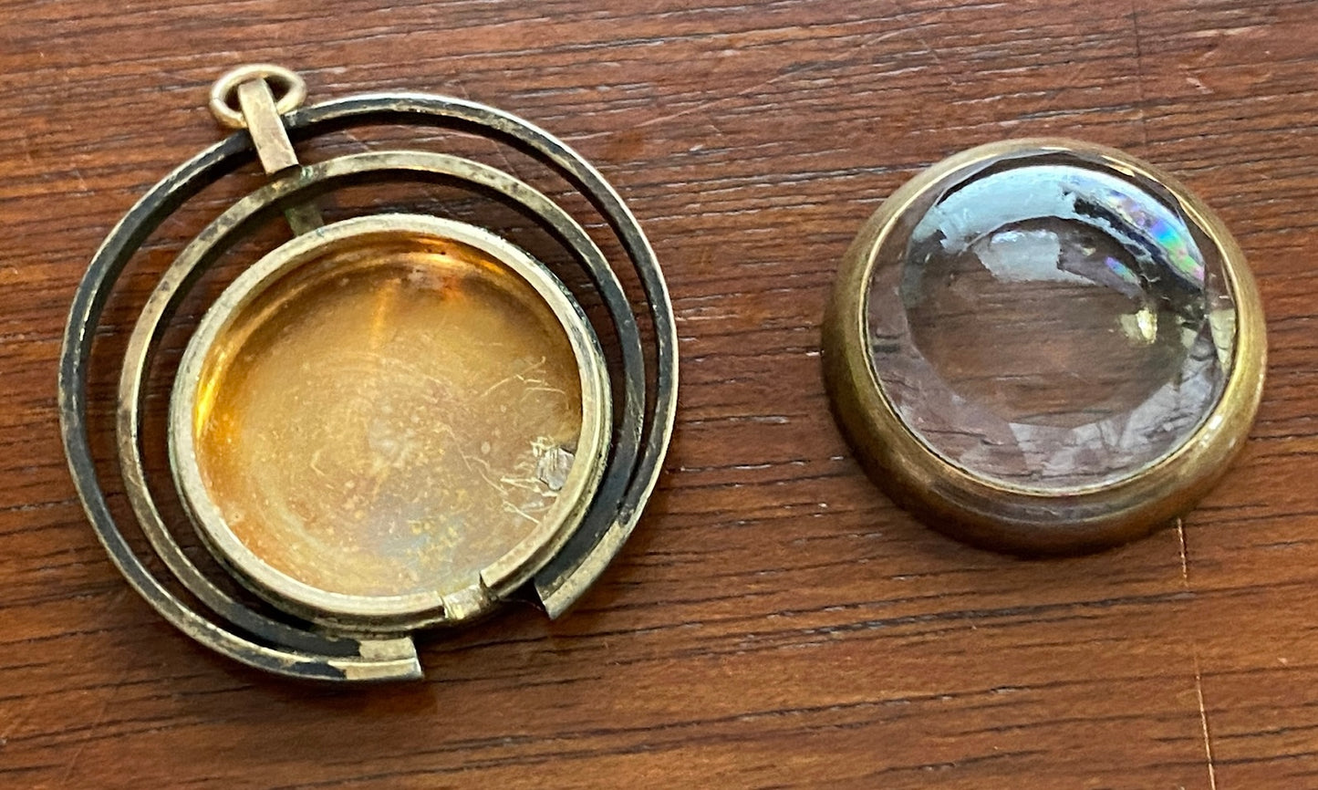 Vintage 10k Rolled Gold Watch Necklace Pendant Fob Case Only Faceted Crystal