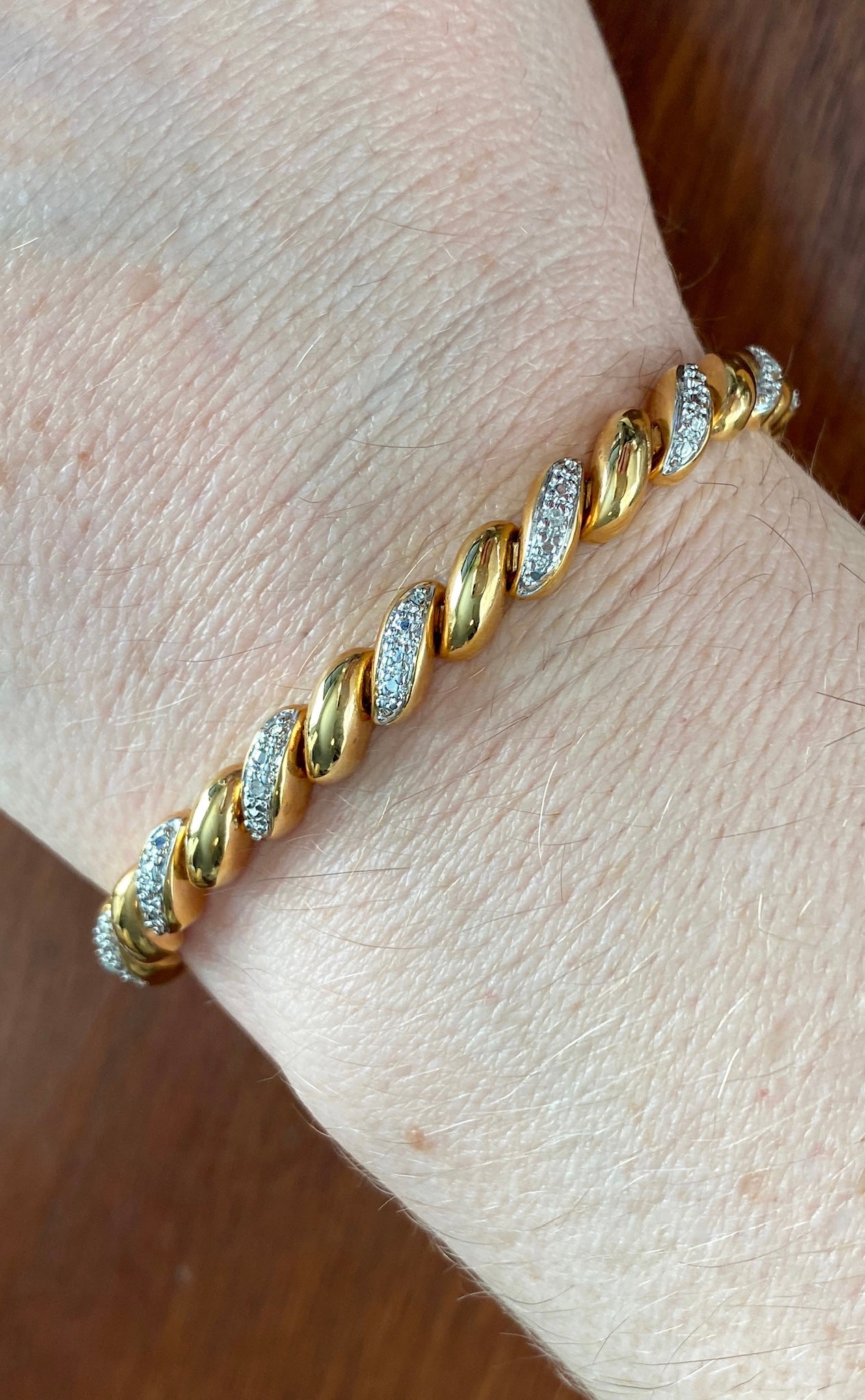 Gold Vermeil Sterling Silver Diamond Chip Tennis Bracelet 7" Long