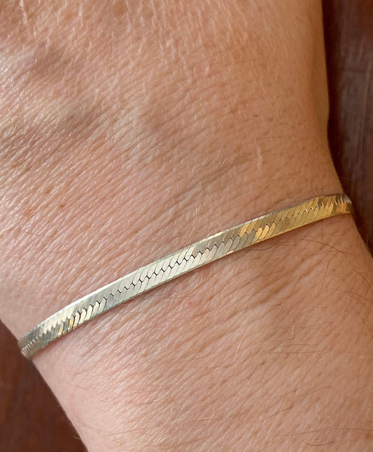 Sterling Silver 925 Herringbone Bracelet 7.5" Long x 3mm Signed IBB