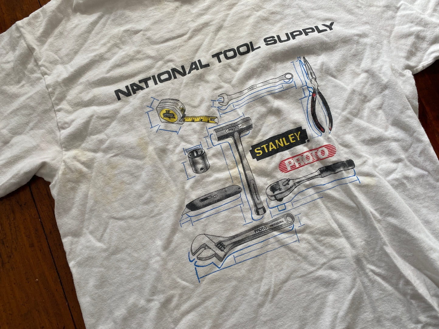 Vintage Mens Hanes T-shirt White National Tool Supply Stanley Graphic Sz M