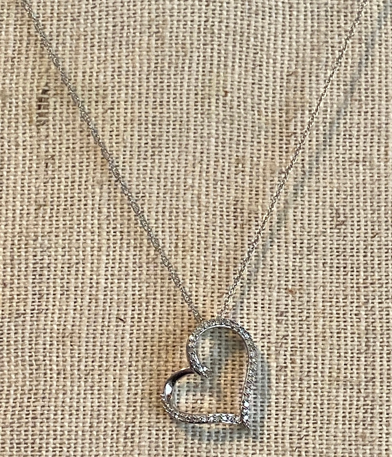 10k White Gold Chain Diamond Open Heart Slide Pendant Necklace