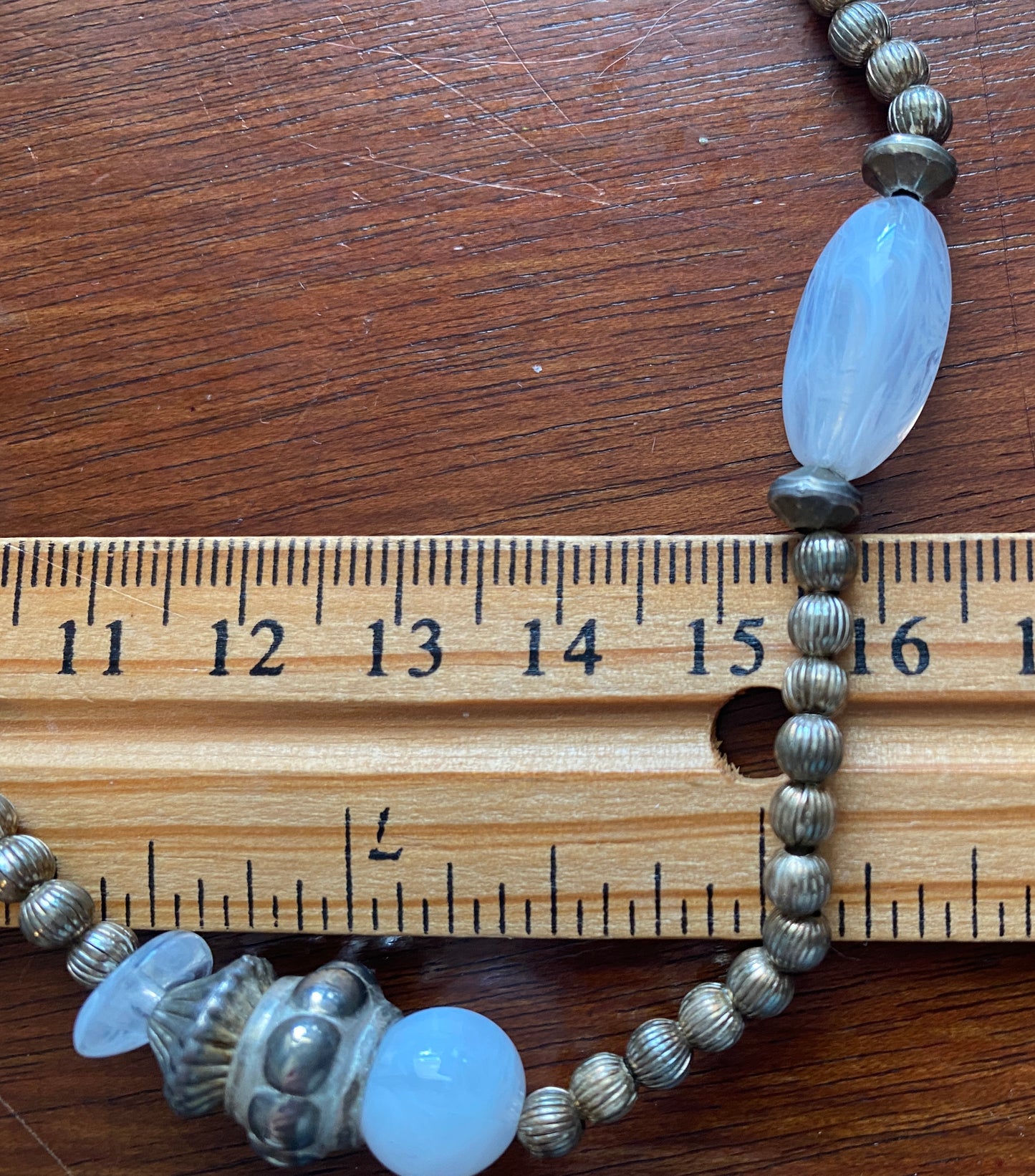 Vintage Silver Plate Bead Rose Quartz 40" Long Necklace