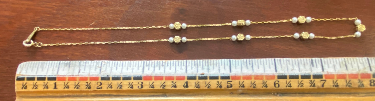 Claire's Gold Tone Chain Rose Pearl Bead Collar Necklace