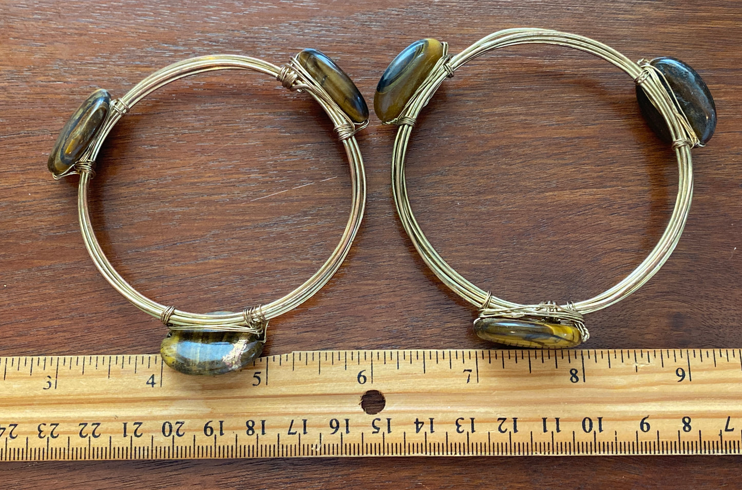 Wire Wrap Petrified Wood Stone Bangle Bracelet Set of 2