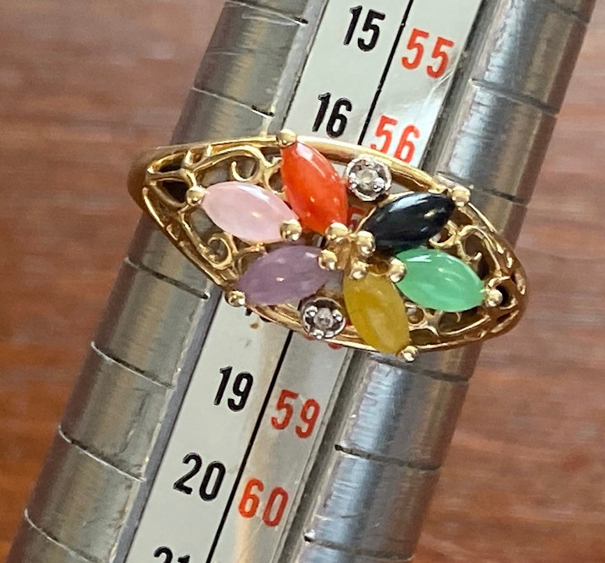 14k Yellow Gold Gemstone Diamond Ring Sz 8 Flower Design *Missing Stone*