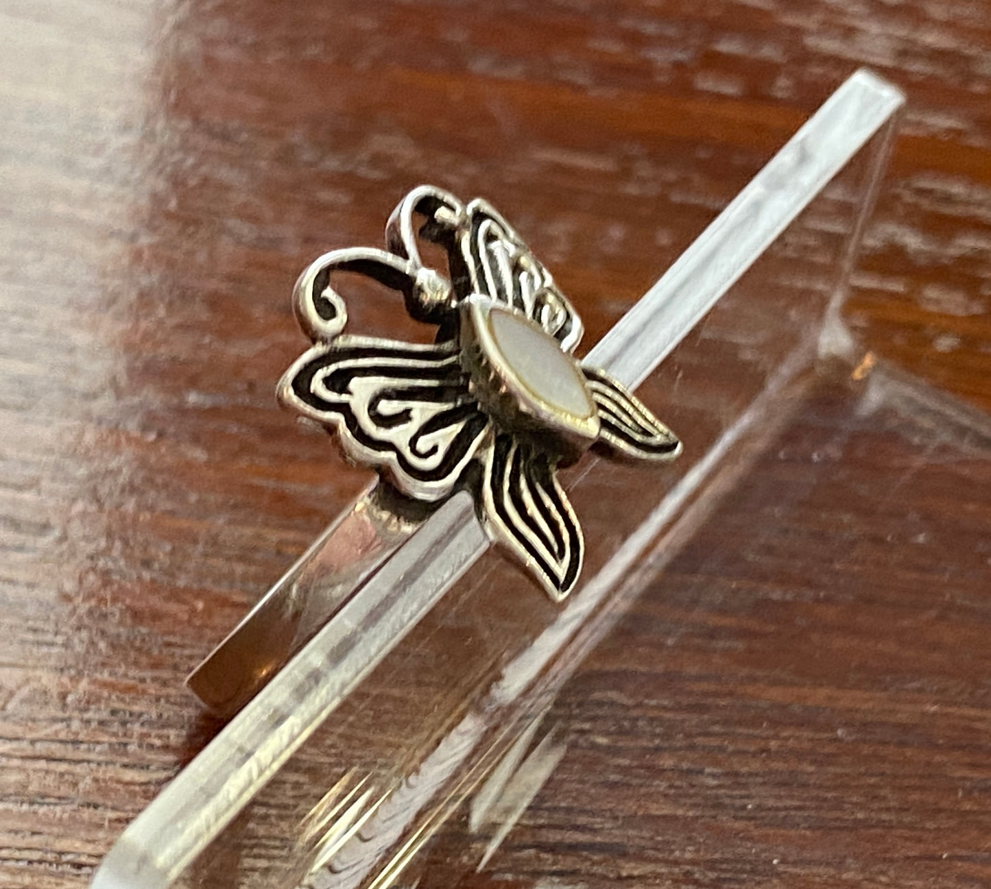 Sterling Silver 925 MOP Inlay Butterfly Ring Sz 5.75 Signed JC