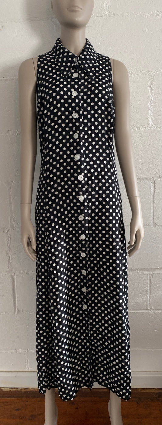 Vintage Dani Michaels Black White Polka Dot Tie Back Dress Sz 16 Sleeveless