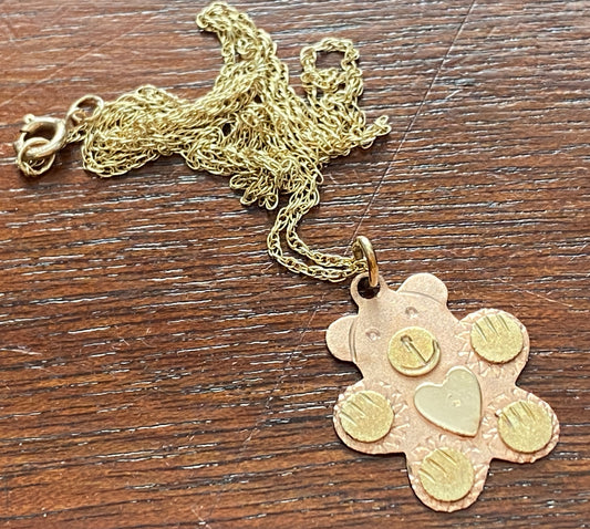 10k Rose Yellow Gold Black Hills Gold Teddy Bear Pendant Chain Necklace