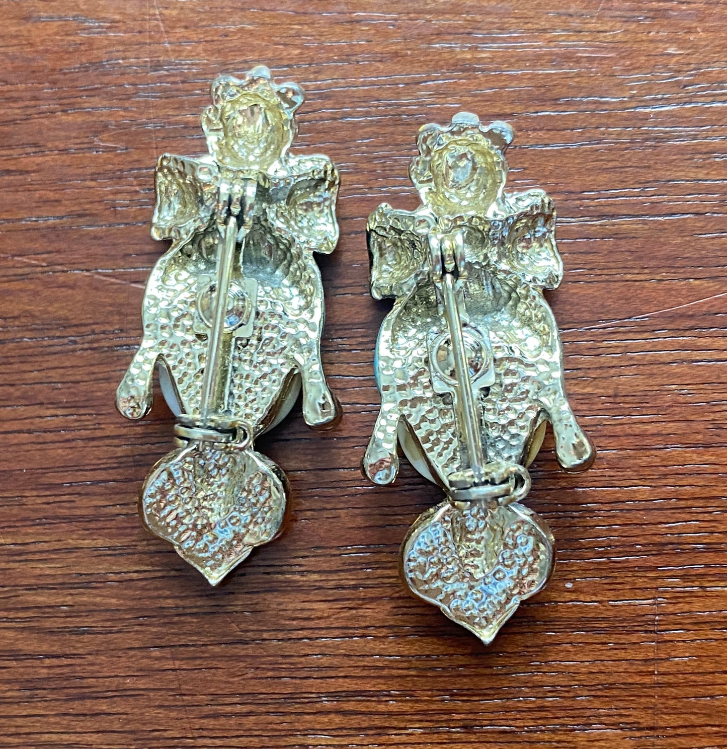 Set of 2 Small Painted Gold Tone Clown Lady Brooch Pin Polka Dots