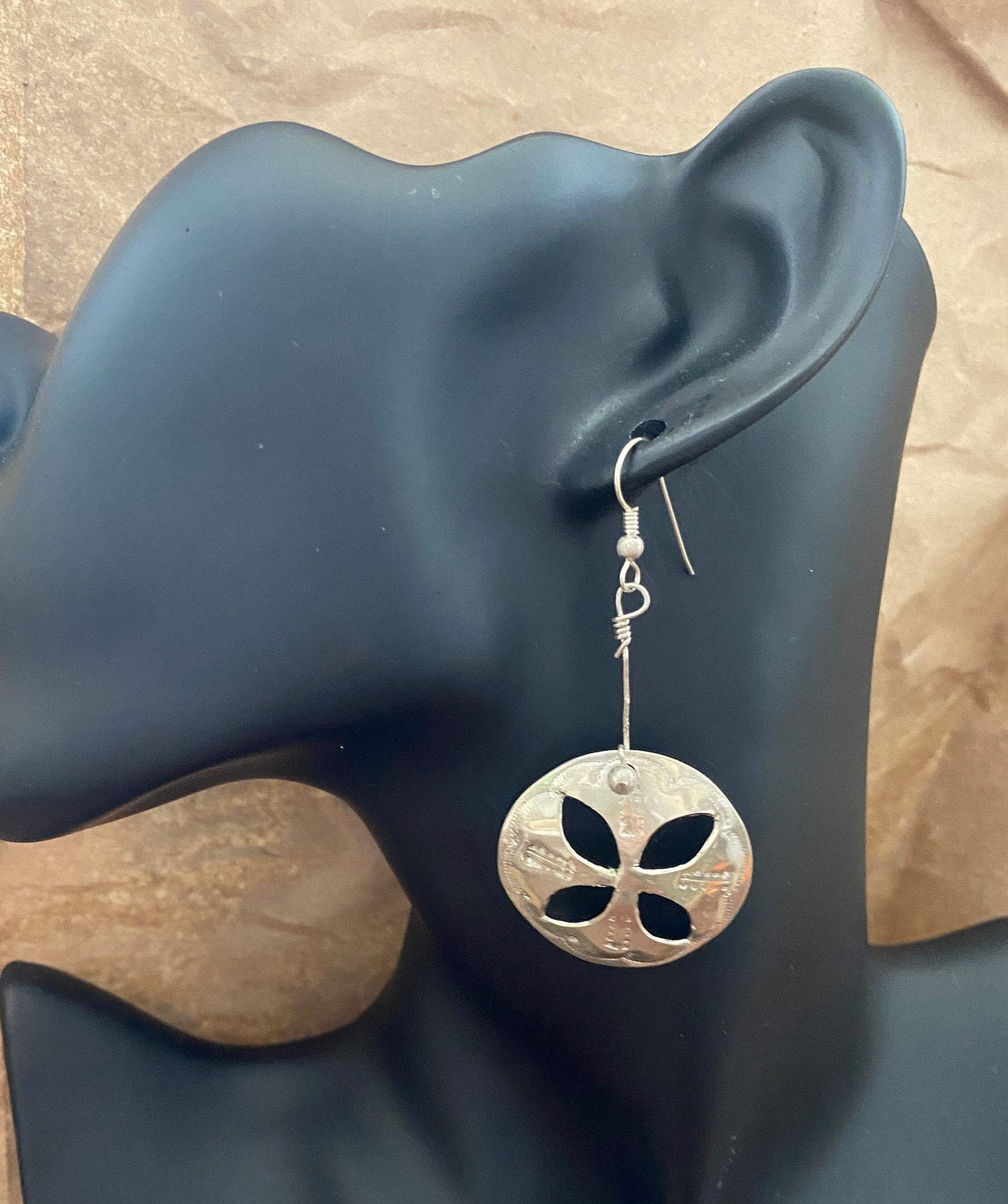 Silver Tone Sand Dollar Dangly Cut Out Pierced Earrings