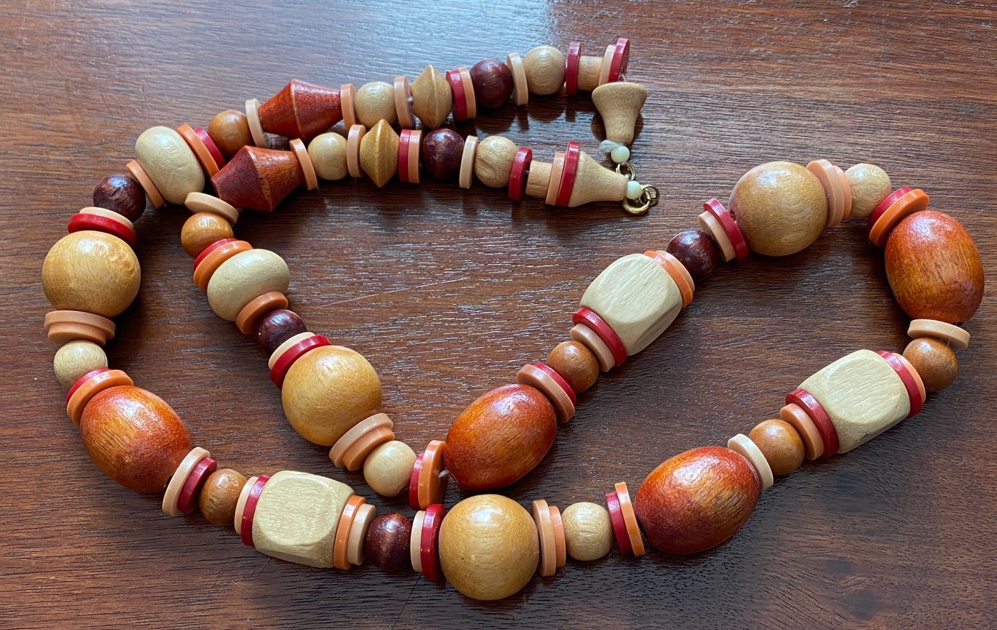 Vintage Wood Bead Long Necklace