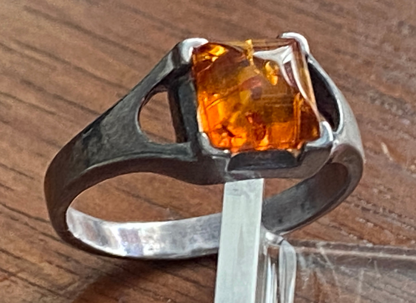 Sterling Silver 925 Square Amber Ring Sz 5.5