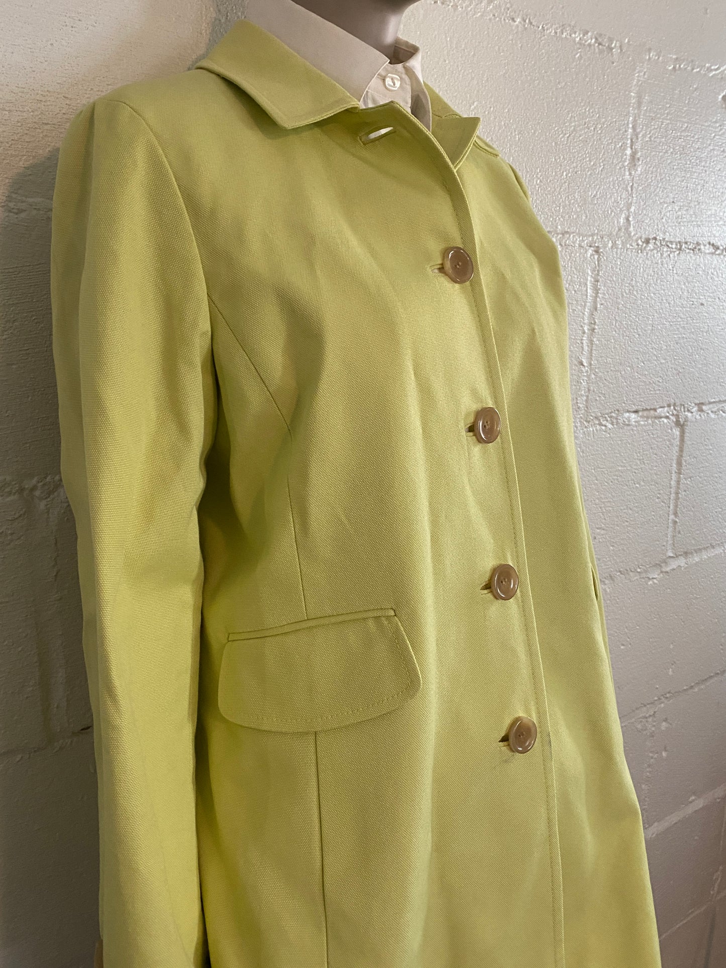 Ann Taylor Petites Chartreuse Green Button Up Jacket Mid Length Sz M