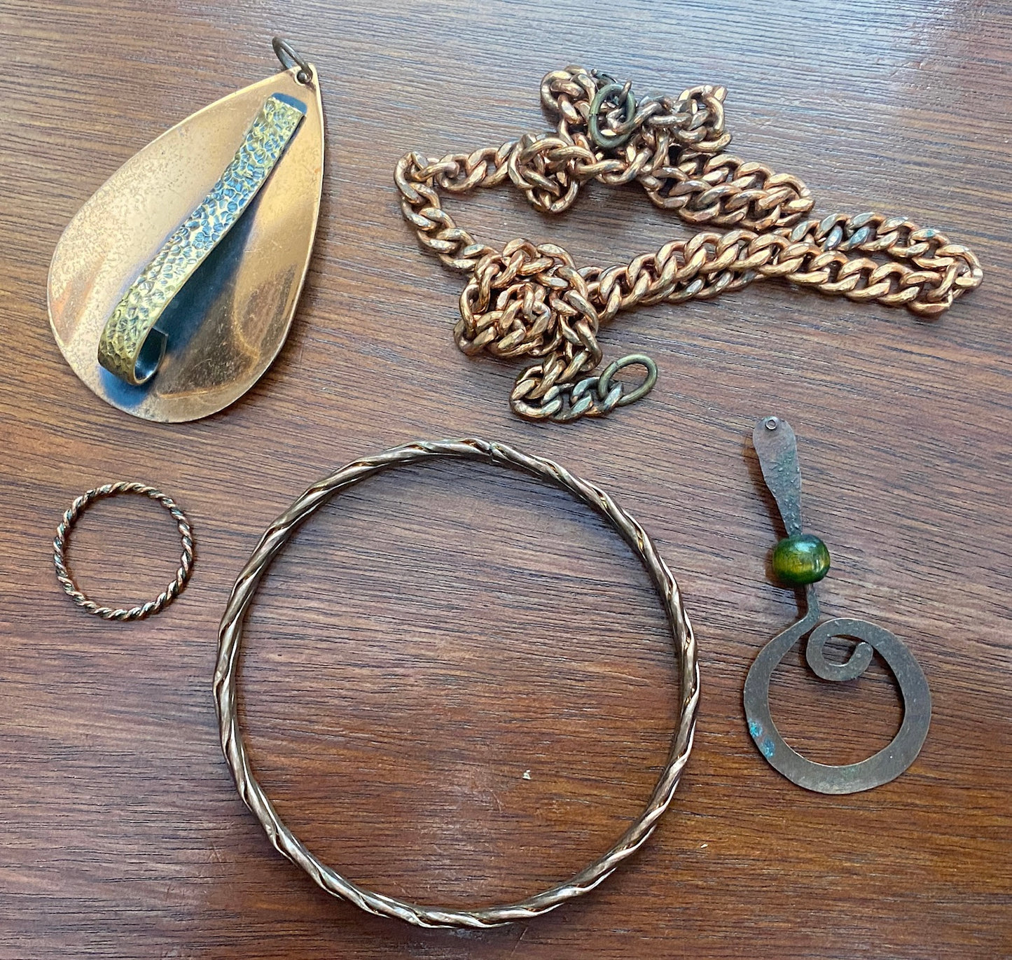 Copper Jewelry Lot Bangle Ring Chain Pendant Modernist