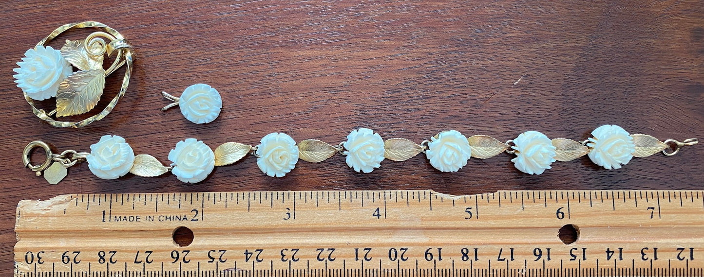 Karen Lynne 3 Piece Set 12k Gold Filled Rose Bracelet Brooch Pendant