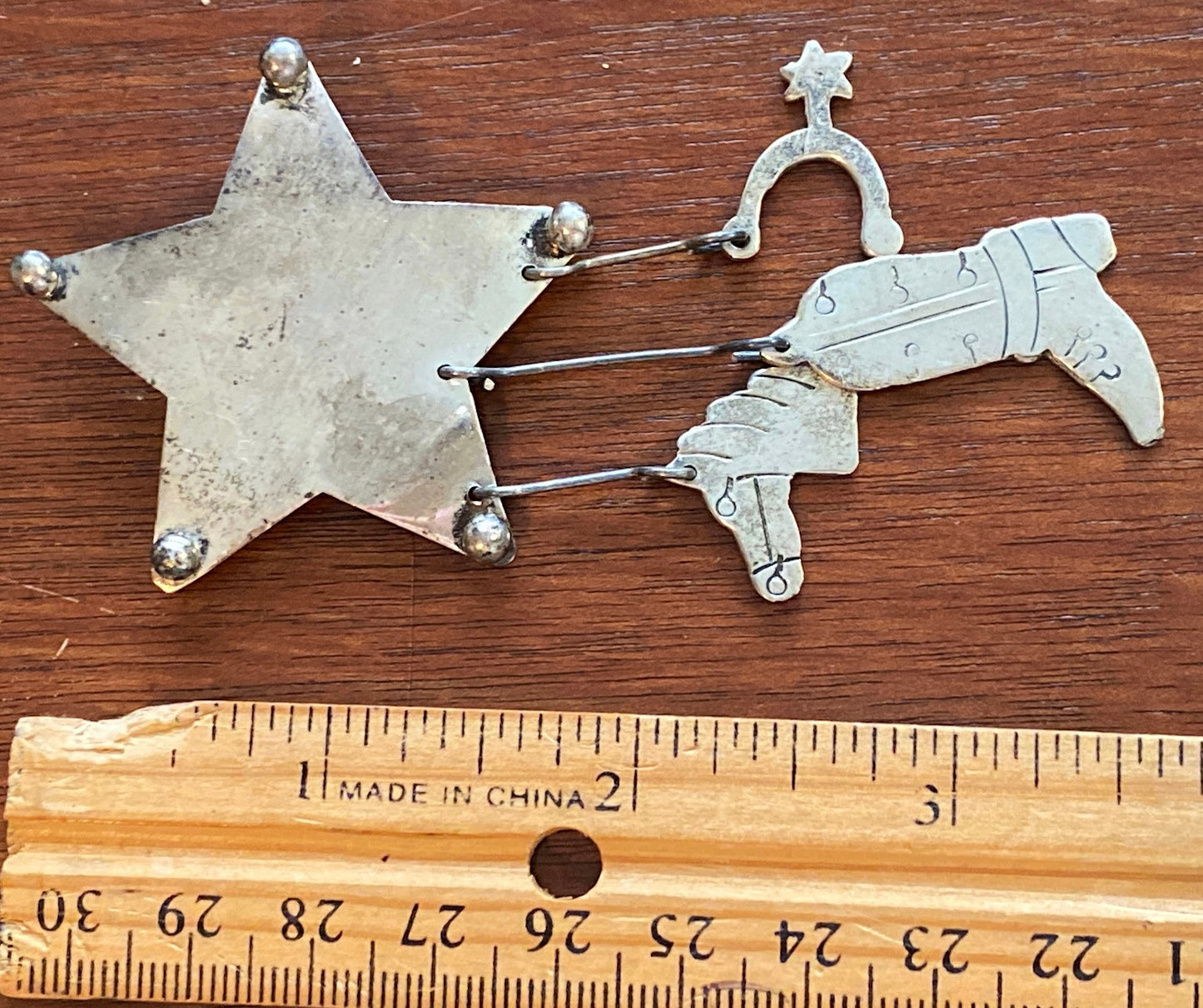 Vintage Sterling Silver Taxco Cowboy Sheriff Star Horse Brooch Pin