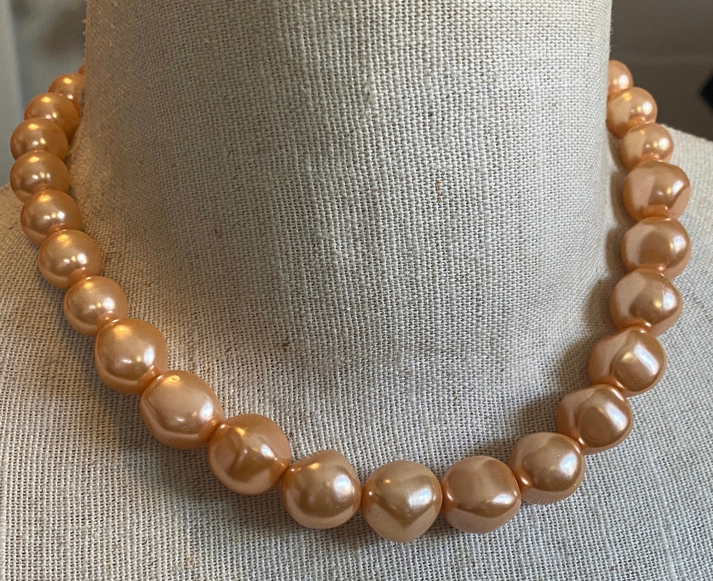 Faux Pearl Vintage Peachy Pink Champagne Bead Baroque Style Necklace