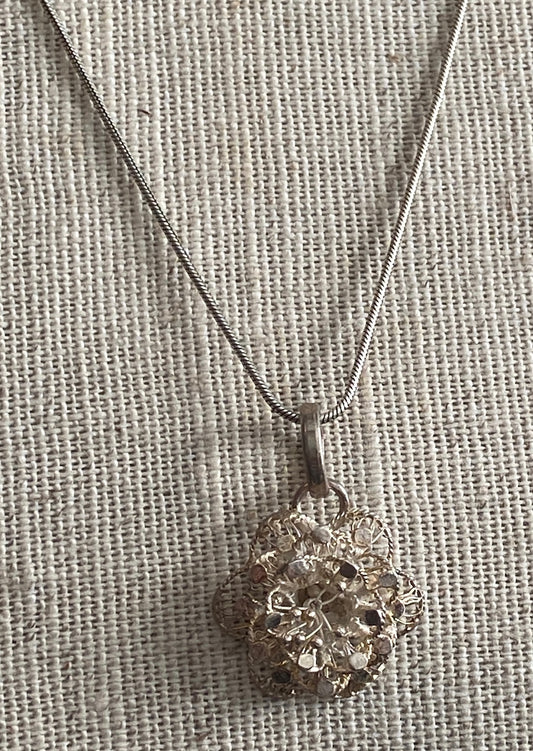 Sterling Silver 925 Filigree Flower Snake Chain Pendant Necklace