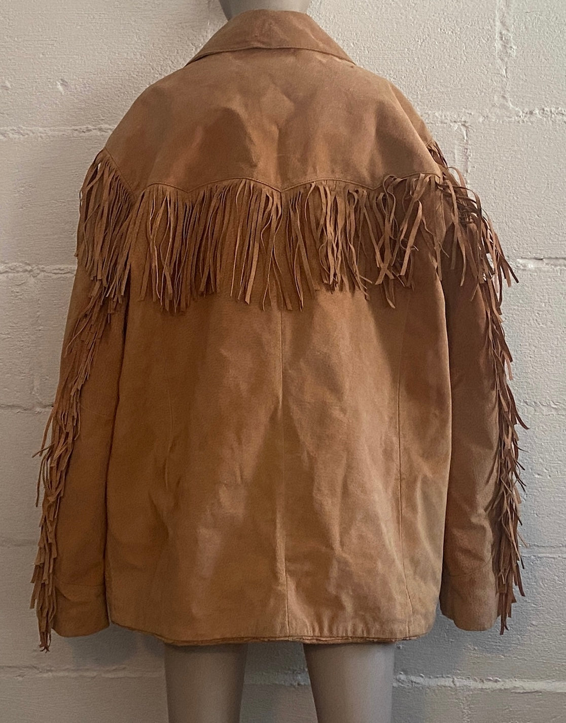 Vintage Excelled Western Suede Leather Coat Fringe Snap Closure Jacket Sz L