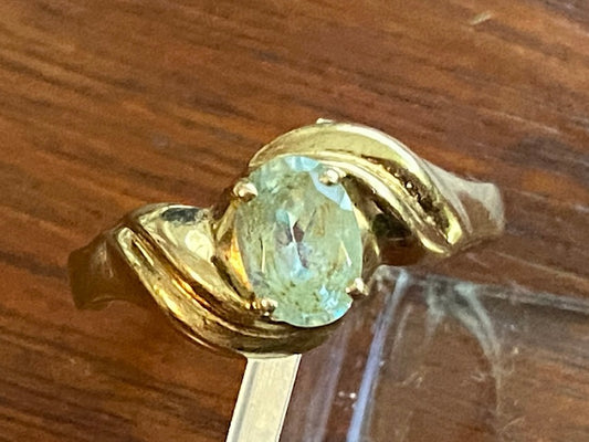 10k Yellow Gold Oval Blue Aquamarine Ring Sz 8
