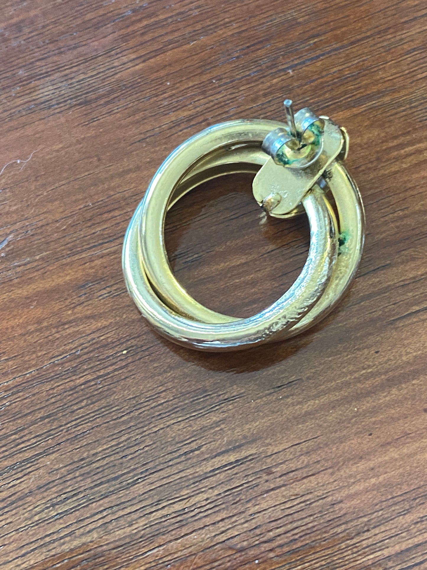 Vintage 80's Gold Tone Drop Pierced Circle Earrings