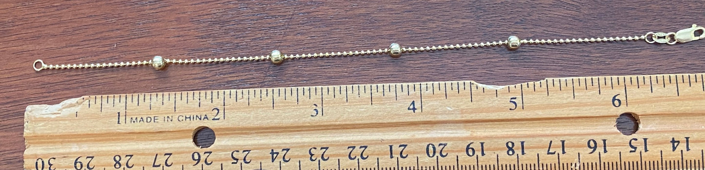 14k Yellow Gold Ball Bead Bracelet Signed B&M 6.75" Long