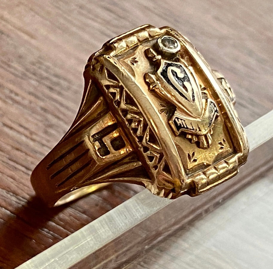 Antique 10k Yellow Gold Class School Ring Diamond Accent Sz 6