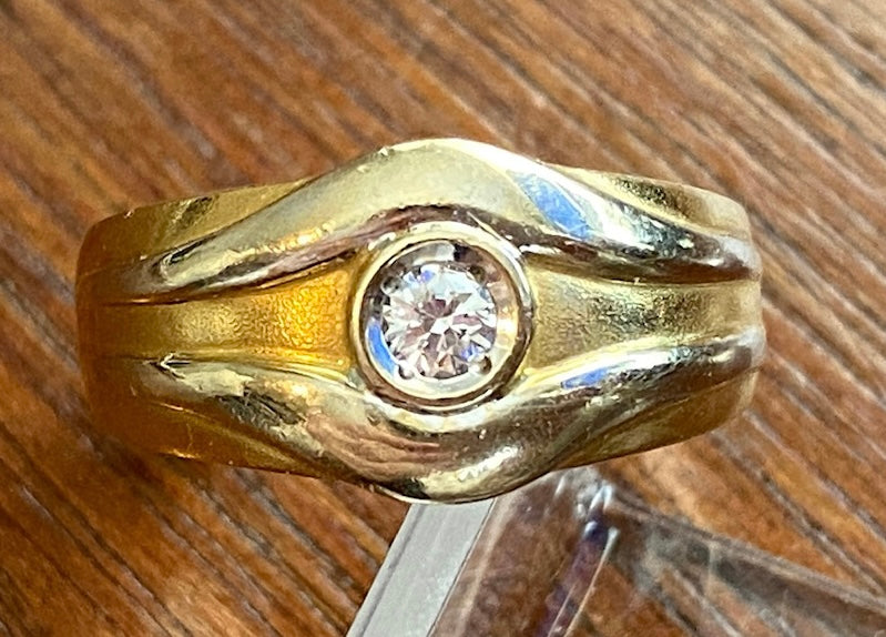 14k Two Tone Yellow Gold .10ctw Diamond Solitaire Custom Ring Sz 7.5