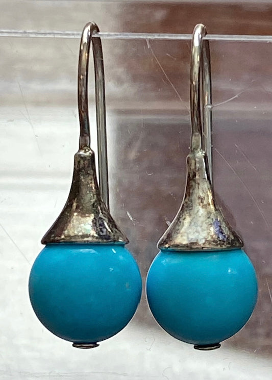 Silver-plate Faux Turquoise Drop Dangly Modern Pierced Earrings