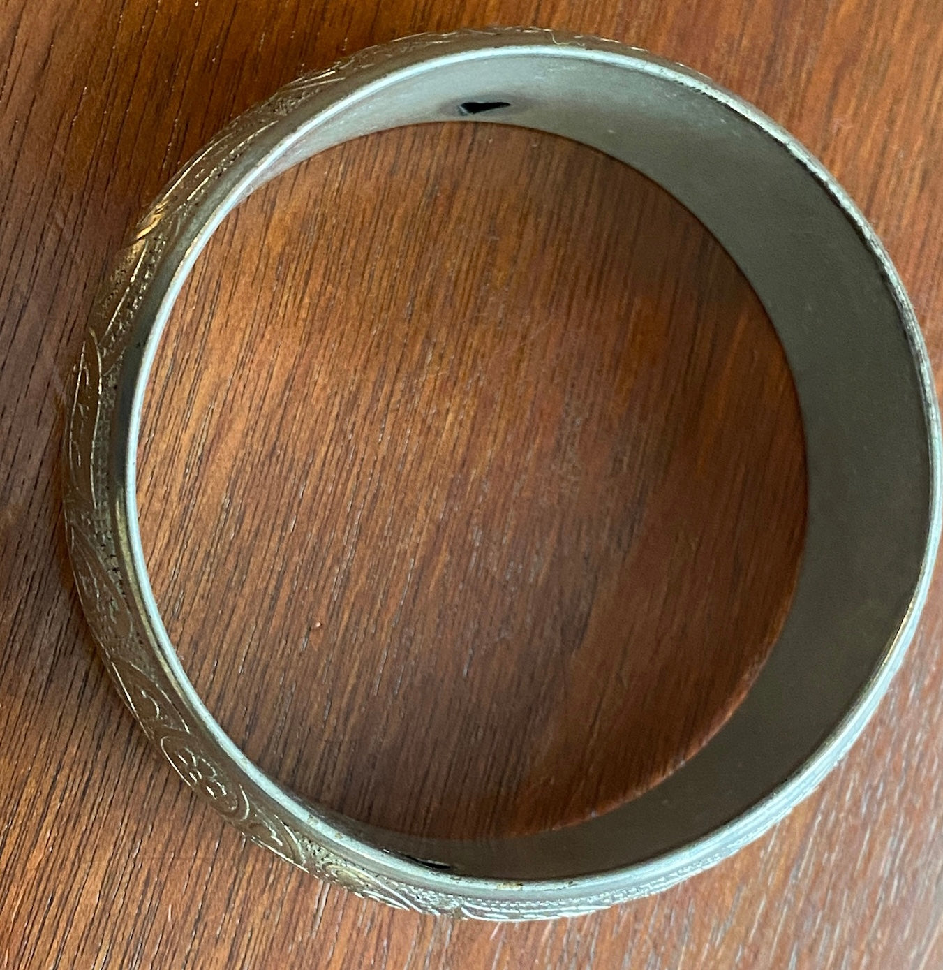 Vintage Silvertone Puffy Wide Bangle Bracelet Signed