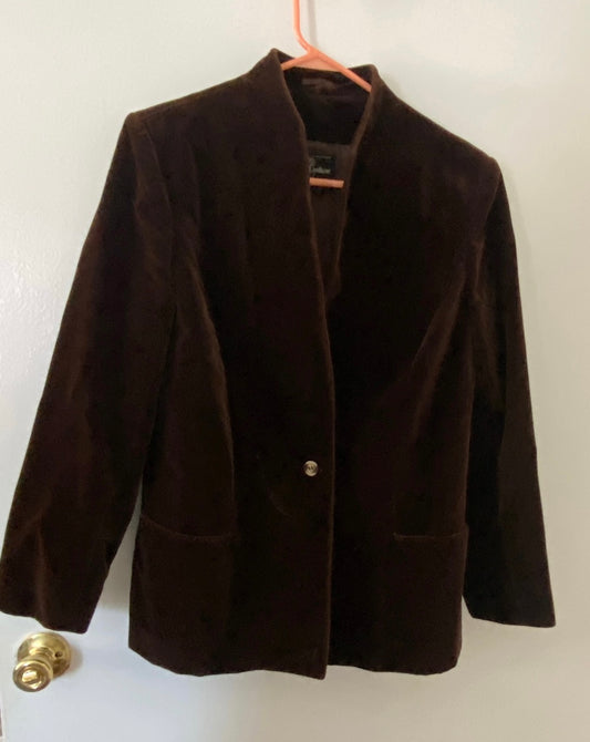 Vintage Carlisle Couture Dark Brown Velvet Blazer Jacket Sz 16 Single Button