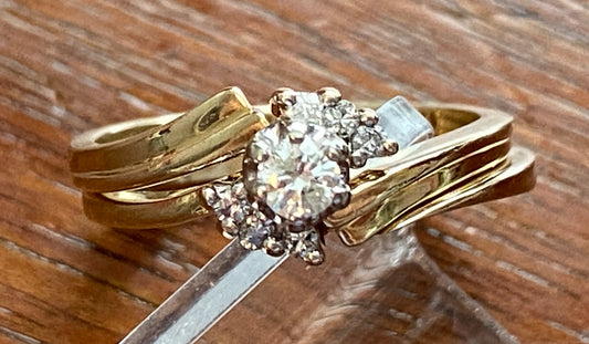 14k Yellow Gold Diamond Wedding Engagement Ring Band Set Sz 6.75