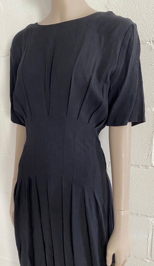 Vintage Casual Corner Crepe Black Fitted Long Dress Sz 14 L XL